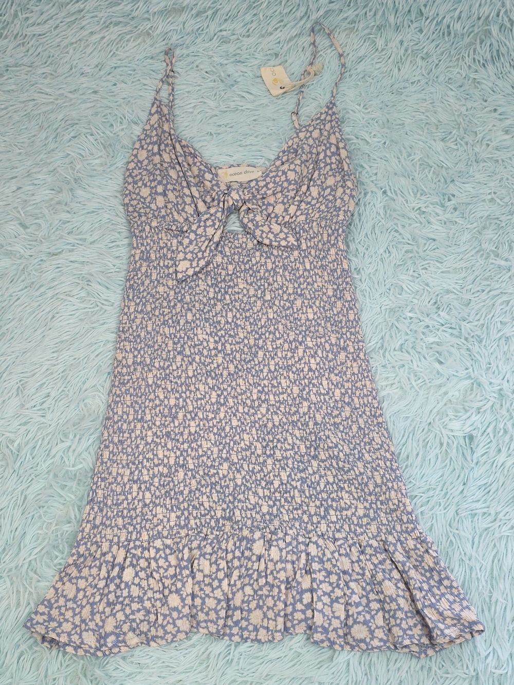 Ocean Drive Floral Tie Front Mini Dress Spaghetti Strap
